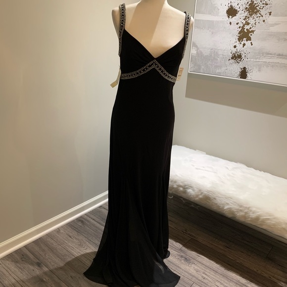 NWT JS Boutique Black Sequin long cocktail gown - Picture 5 of 10